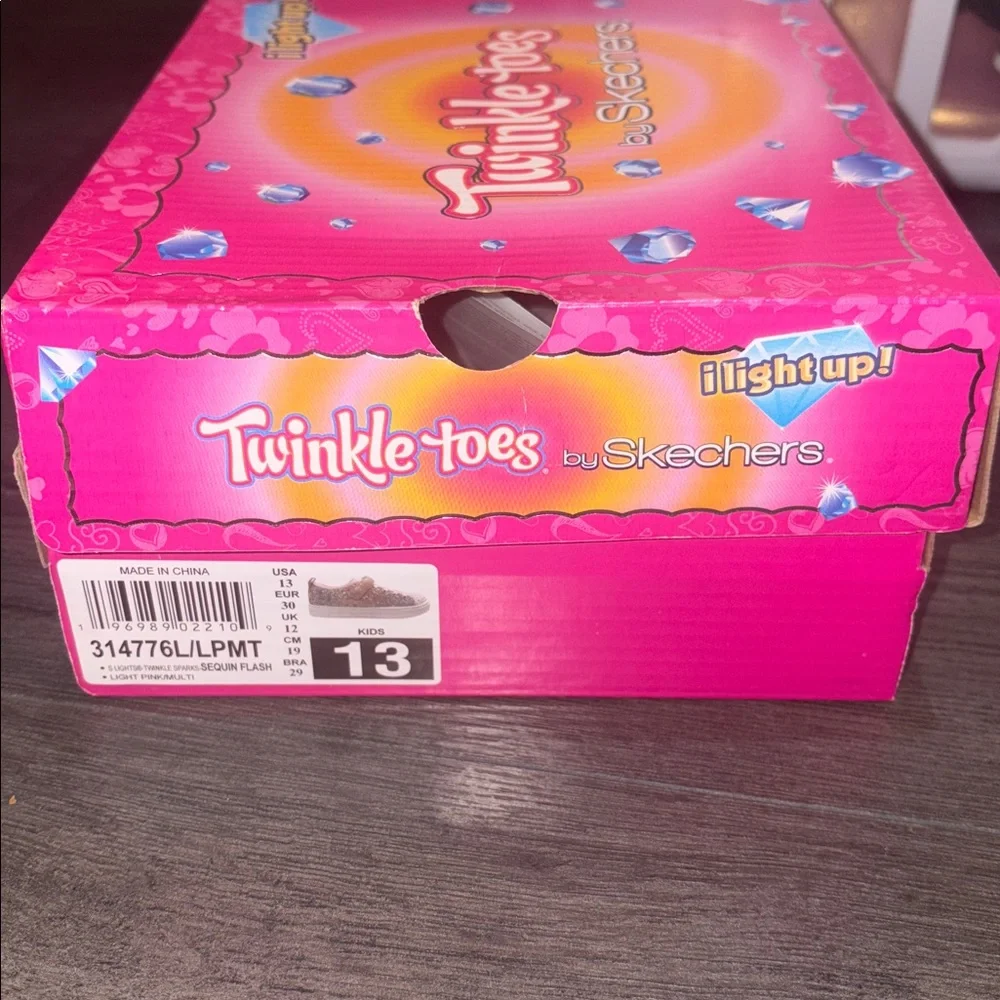 NEW Skechers Twinkle Toes Spark Sequin Flash Light-up Sneaker Size 13 Pink/Gold